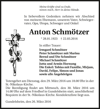 Traueranzeige von Anton Schmötzer 