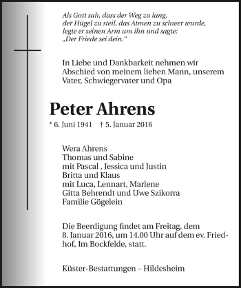 Traueranzeige von Peter Ahrens 