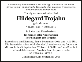 Traueranzeige von Hildegard Trojahn 