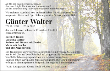 Traueranzeige von Günter Walter 