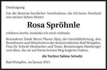 Traueranzeige von Rosa Spröhnle 