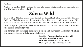 Traueranzeige von Zdena Wild 