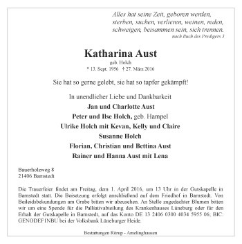 Traueranzeige von Katharina Aust 