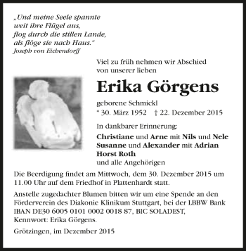 Traueranzeige von Erika Görgens 