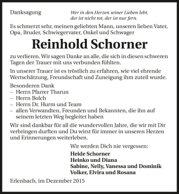 Traueranzeige von Reinhold Schorner 