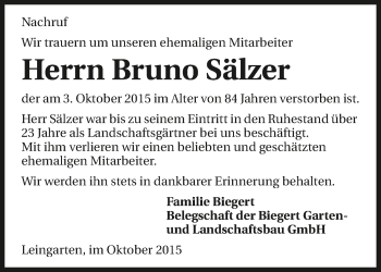 Traueranzeige von Bruno Sälzer 