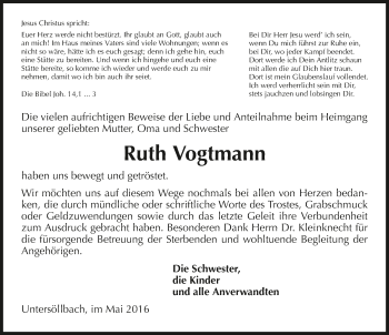 Traueranzeige von Ruth Vogtmann 