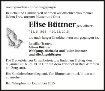 Traueranzeige von Elise Büttner 