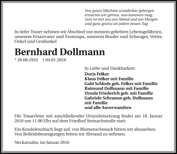 Traueranzeige von Bernhard Dollmann 