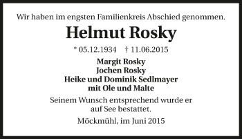 Traueranzeige von Helmut Rosky 