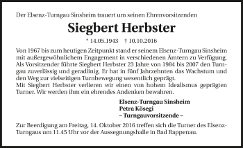 Traueranzeige von Siegbert Herbster 