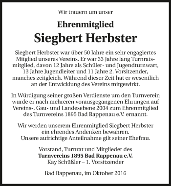 Traueranzeige von Siegbert Herbster 