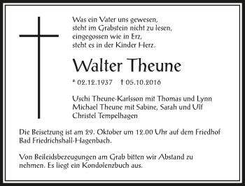 Traueranzeige von Walter Theune 