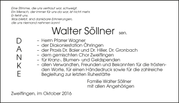 Traueranzeige von Walter Söllner 