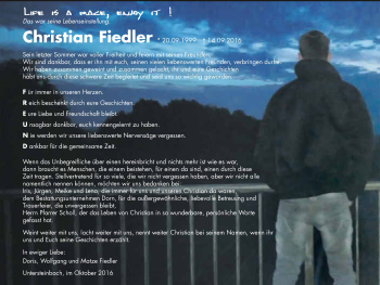 Traueranzeige von Christian Fiedler 