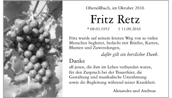 Traueranzeige von Fritz Retz 