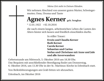 Traueranzeige von Agnes Kerner 