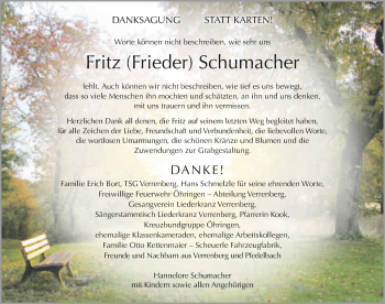 Traueranzeige von Fritz Schumacher 