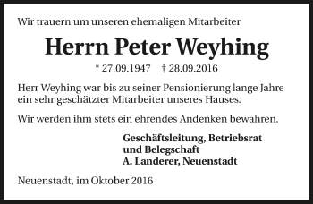 Traueranzeige von Peter Weyhing 