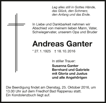 Traueranzeige von Andreas Ganter 