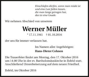 Traueranzeige von Werner Müller 