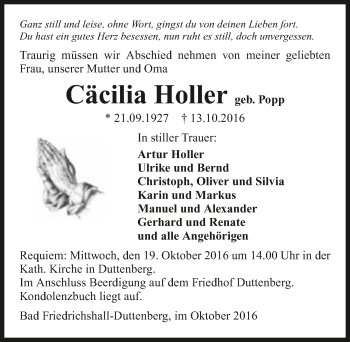 Traueranzeige von Cäcilia Holler 