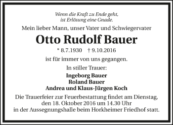 Traueranzeige von Otto Rudolf Bauer 