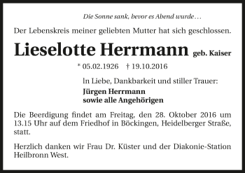 Traueranzeige von Lieselotte Herrmann 