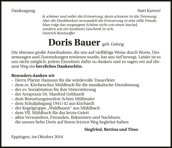 Traueranzeige von Doris Bauer 