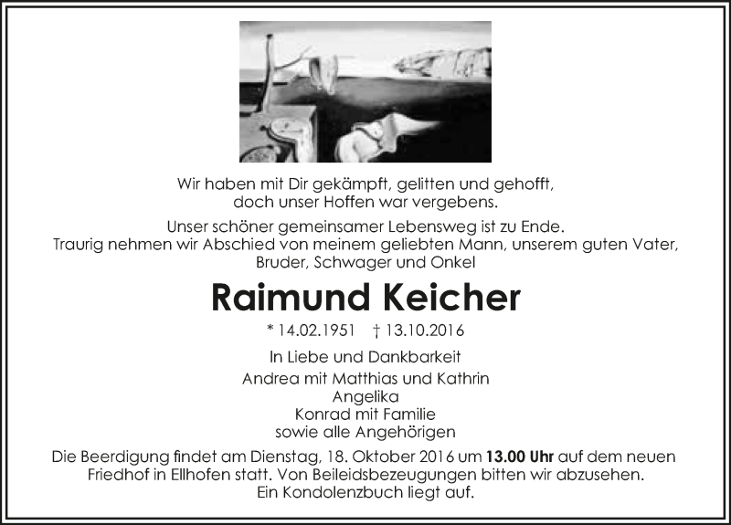  Traueranzeige für Raimund Keicher vom 15.10.2016 aus 