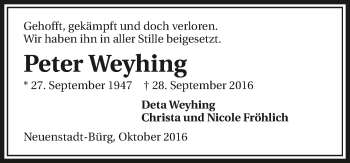 Traueranzeige von Peter Weyhing 