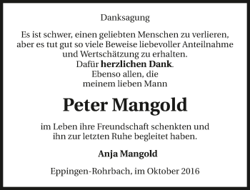 Traueranzeige von Peter Mangold 