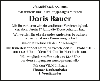 Traueranzeige von Doris Bauer 