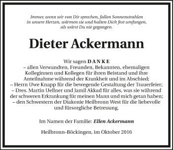 Traueranzeige von Dieter Ackermann 