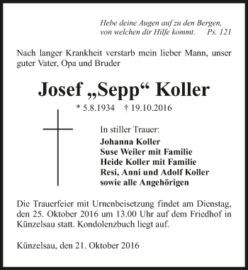Traueranzeige von Josef Koller 