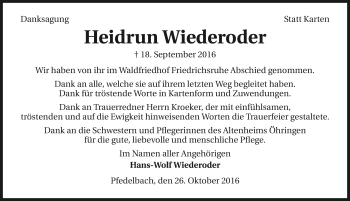 Traueranzeige von Heidrun Wiederoder 