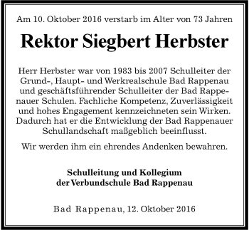 Traueranzeige von Siegbert Herbster 