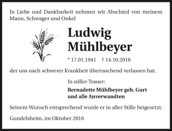 Traueranzeige von Ludwig Mühlbeyer 