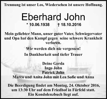 Traueranzeige von Eberhard John 