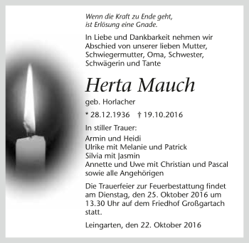 Traueranzeige von Herta Mauch 