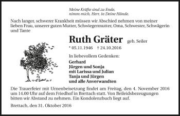 Traueranzeige von Ruth Gräter 