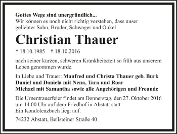 Traueranzeige von Christian Thauer 