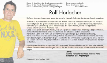 Traueranzeige von Rolf Horlacher 