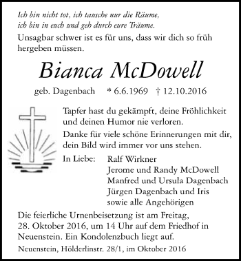 Traueranzeige von Bianca Mc Dowell 