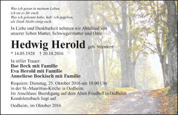 Traueranzeige von Hedwig Herold 