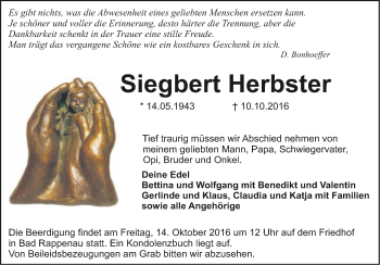 Traueranzeige von Siegbert Herbster 