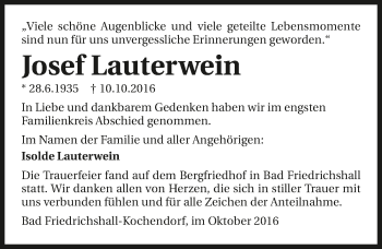 Traueranzeige von Josef Lauterwein 