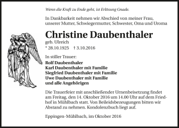 Traueranzeige von Christine Daubenthaler 