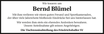 Traueranzeige von Bernd Blümel 