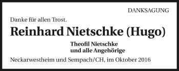 Traueranzeige von Reinhard Nietschke 